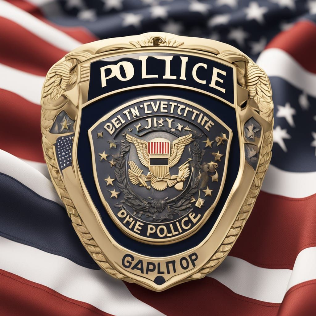 Police Badge Adorned with Folded US Flag
