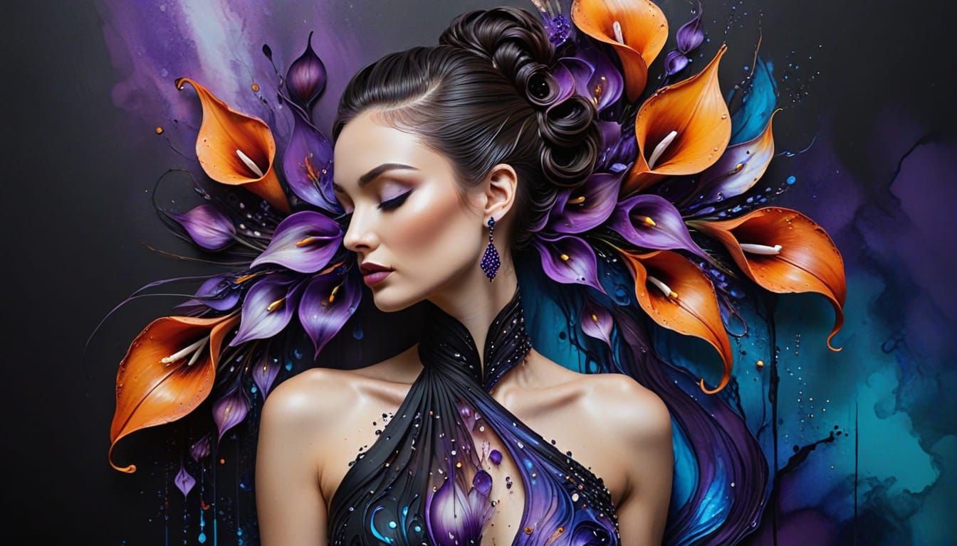 Captivating 3D Alcohol Ink Abstract Art with Calla Lilies