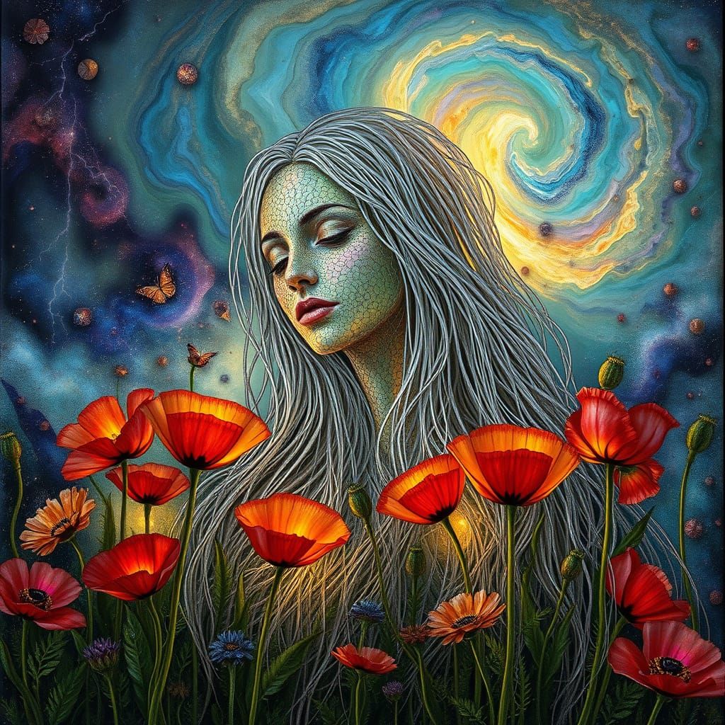 Ephemeral Eco-Art Portrait Weaving Woman and Nature