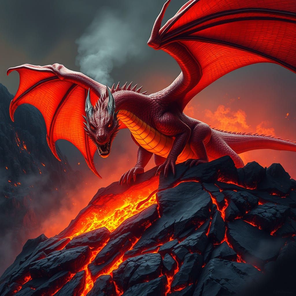 Epic Red Dragon Surrounded by Inferno