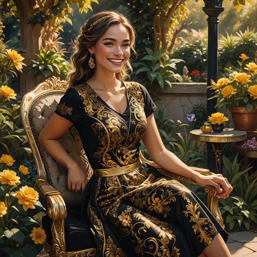 Elegant Woman with Golden Smile in Fantasy Art