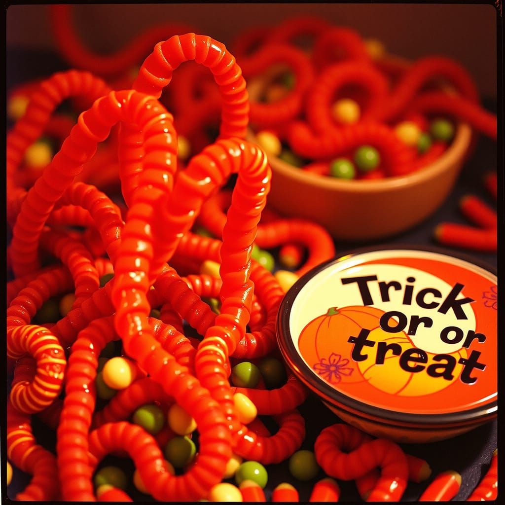 Halloween Candies Transform into Creepy Worms, Vintage Photo...
