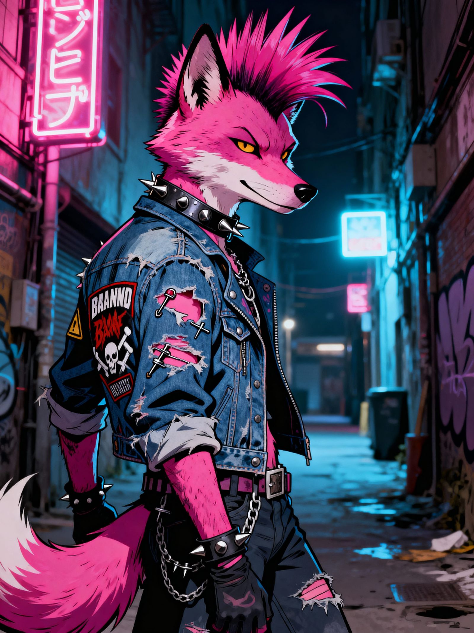 Pink Fox Punk Character in Graphic Novel Art Style