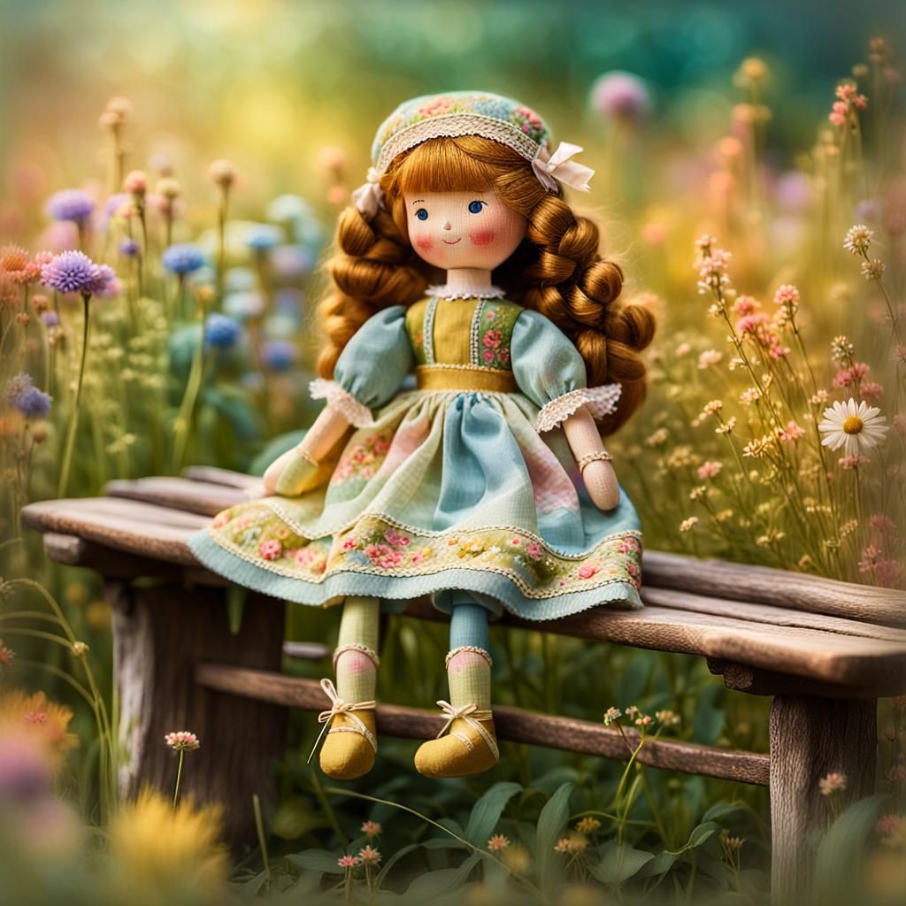 Colorful Fabric Doll in Country Impressionist Style