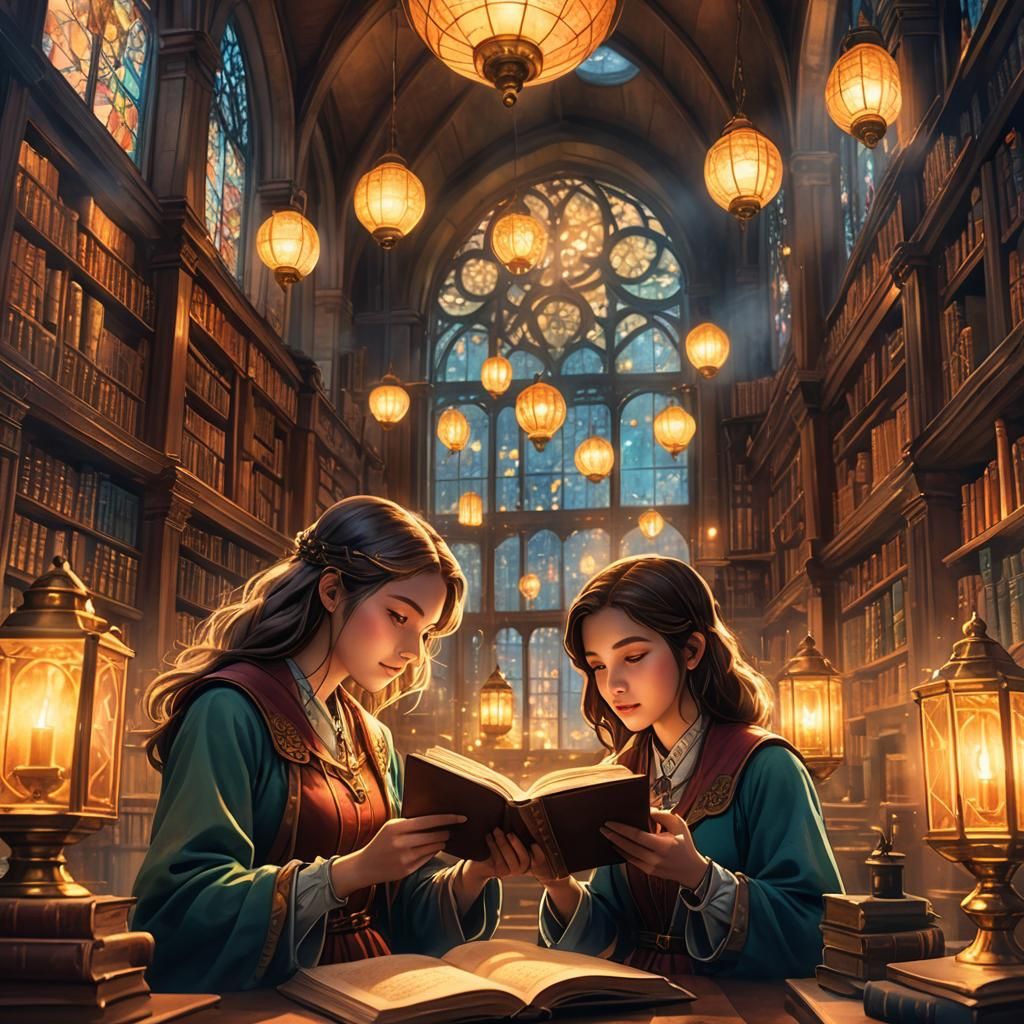 Lofi Girls Studying in Mystical Library