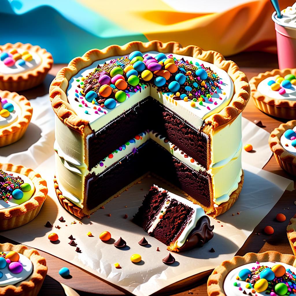 Detailed Colorful Cookie and Chocolate Cake Slice