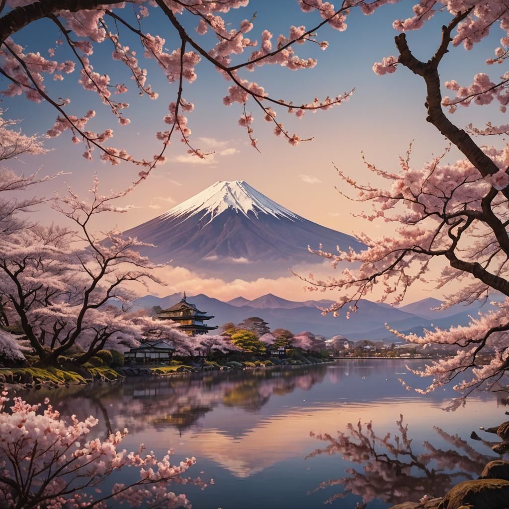 Mount Fuji and Cherry Blossoms: Digital Matte Painting