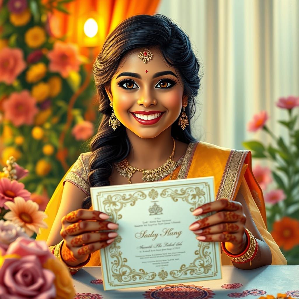 Indian Bride-to-Be Delights in Vibrant Wedding Invitation