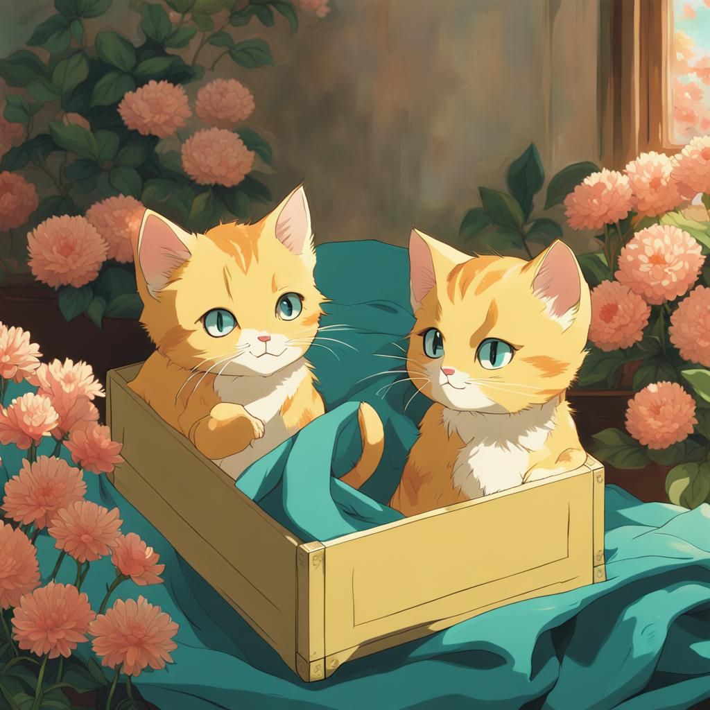 Yellow Tabby Kittens in Anime Style