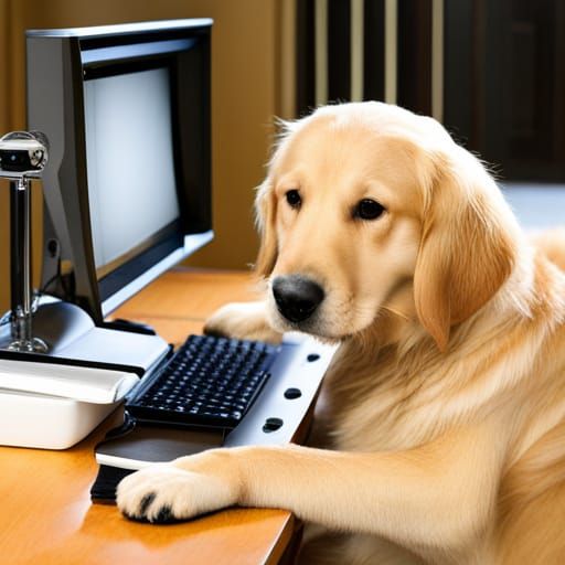 Golden Retriever Using a Computer