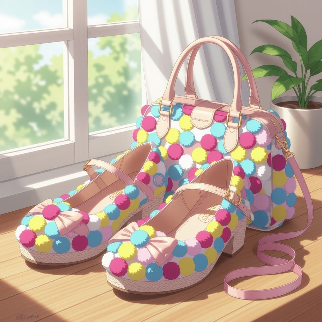 Anime Style Pom-Pom Shoes and Bag Set
