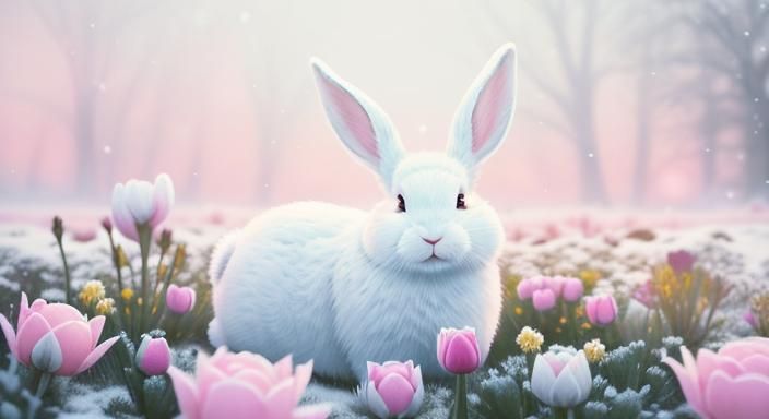 Rabbit in Snowy Meadow: A Whimsical Winter Scene