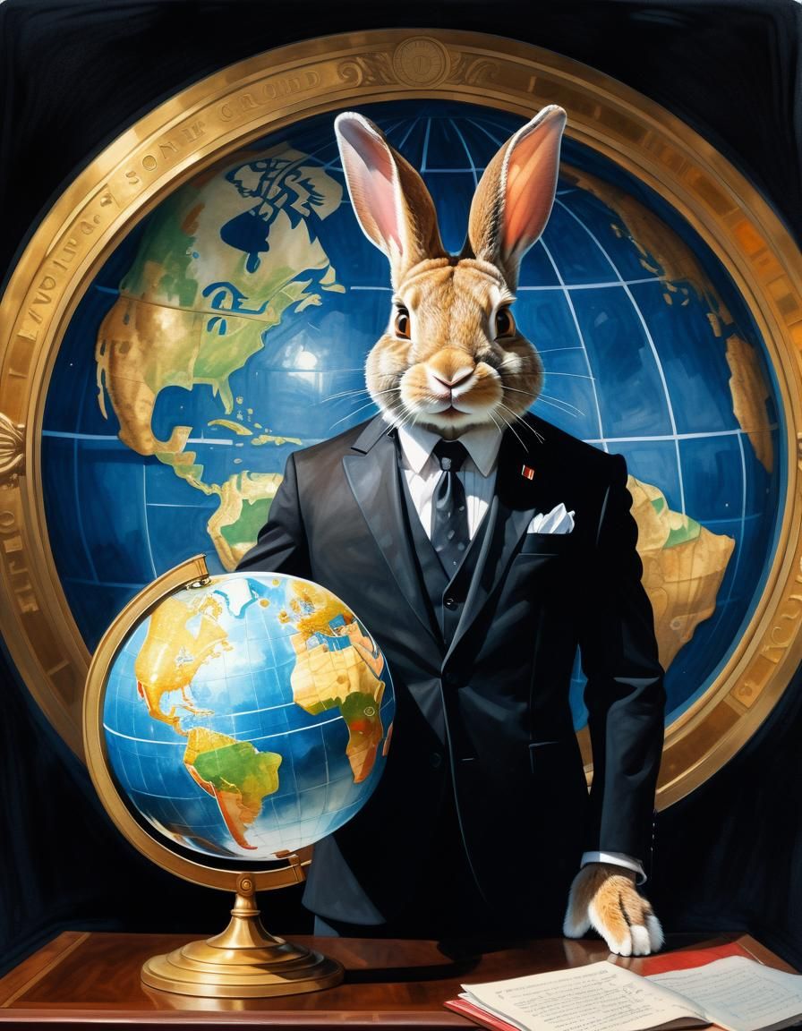 Anthropomorphic Rabbit President: Gouache and Watercolor Art