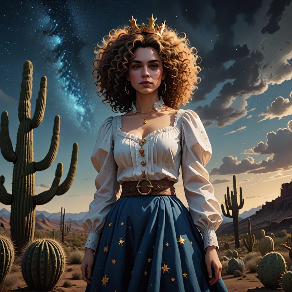 Medieval Fantasy Queen Under Twisted, Celestial Skies