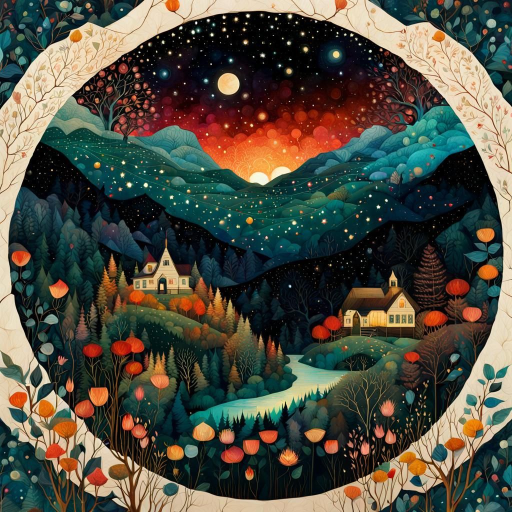 Surreal Mountain Hollows in Maximalist Collage