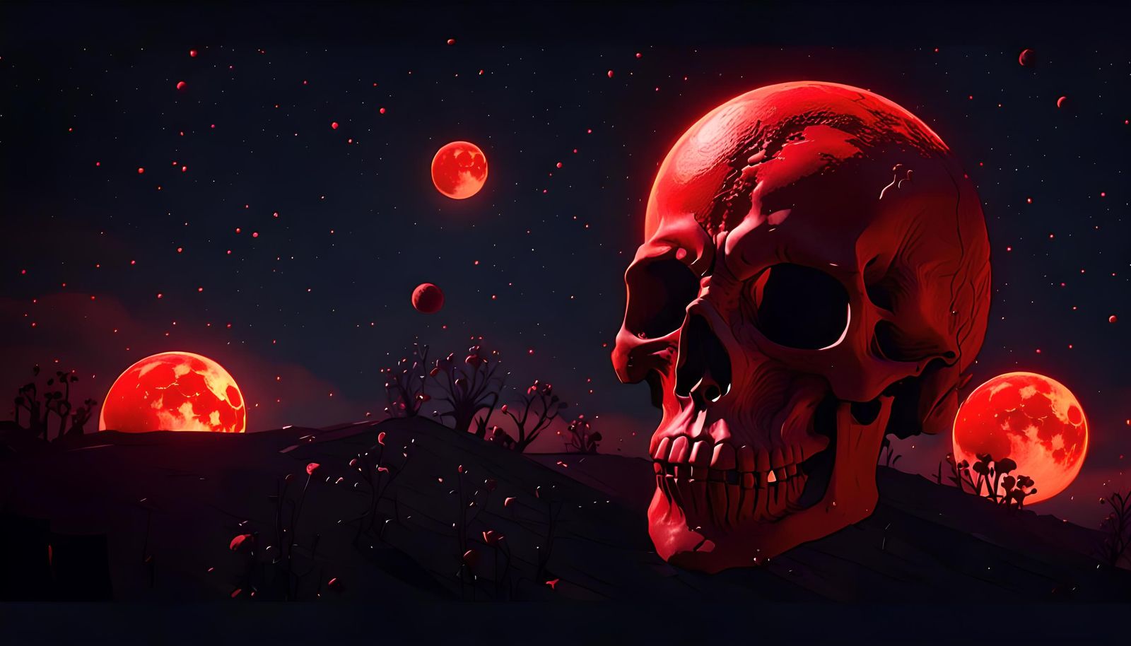 Skull-Shaped Blood Moon in Realistic Style
