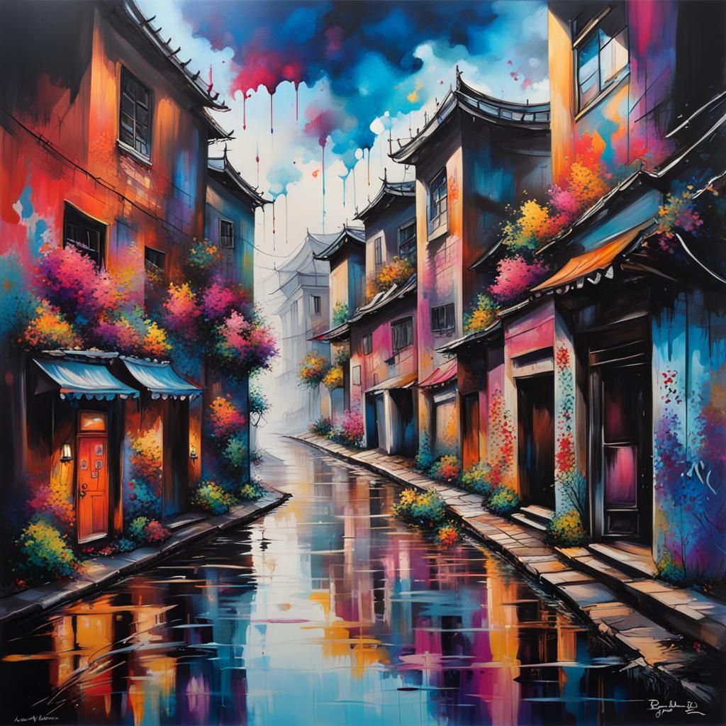Polychromatic Graffiti Art with Oil Gouache Effects