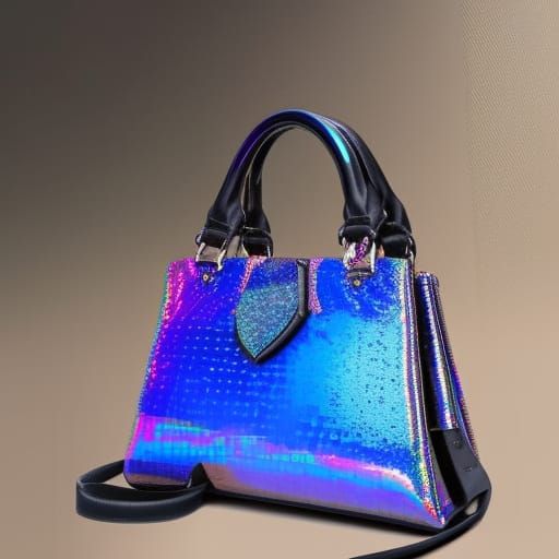 Black gothic handbag with cobalt blue holographic accents& purple holographic accents& Emerald green holographic accents...