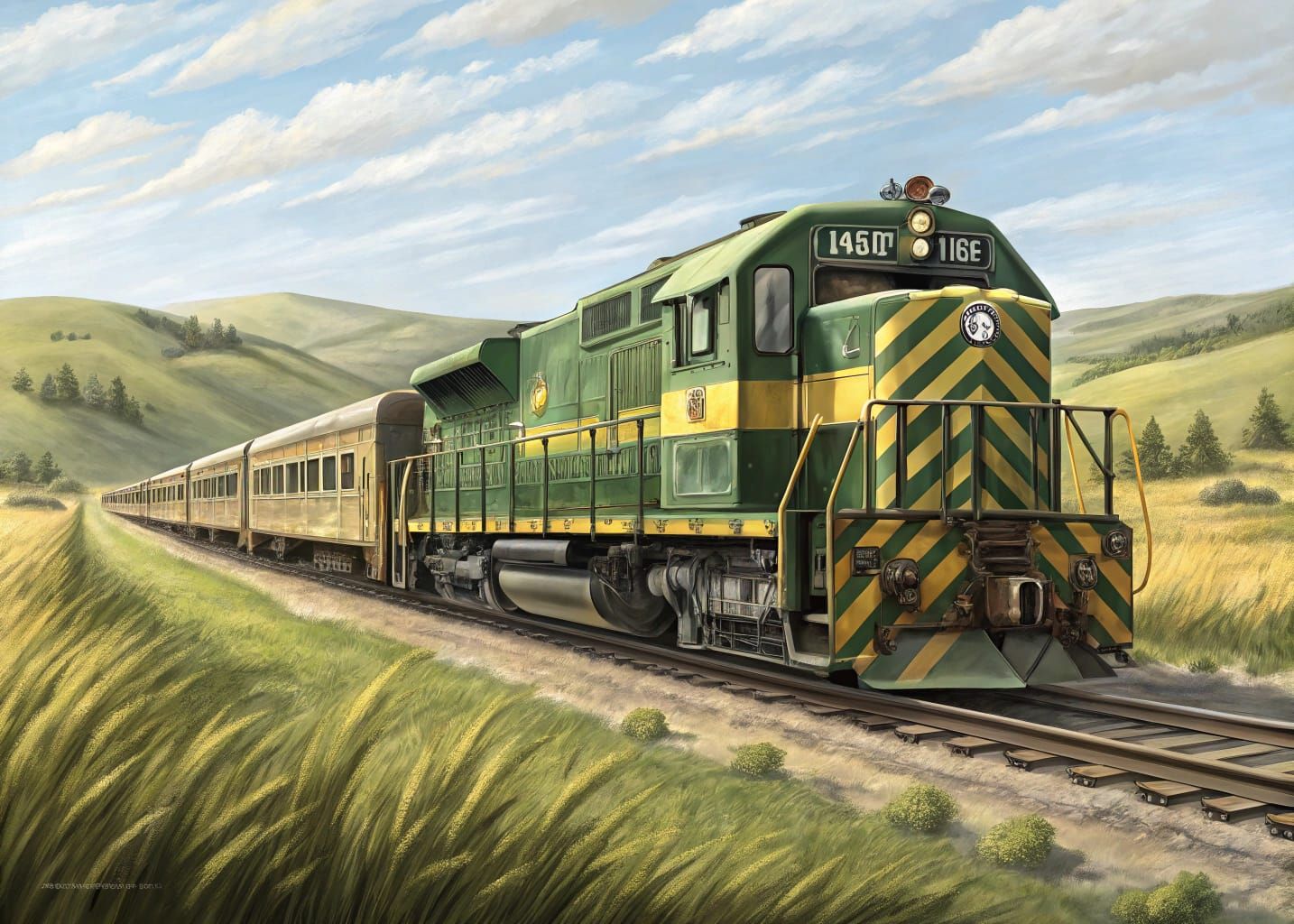 Vintage Diesel Locomotive Chugs Across Texas Prairie in Clas...