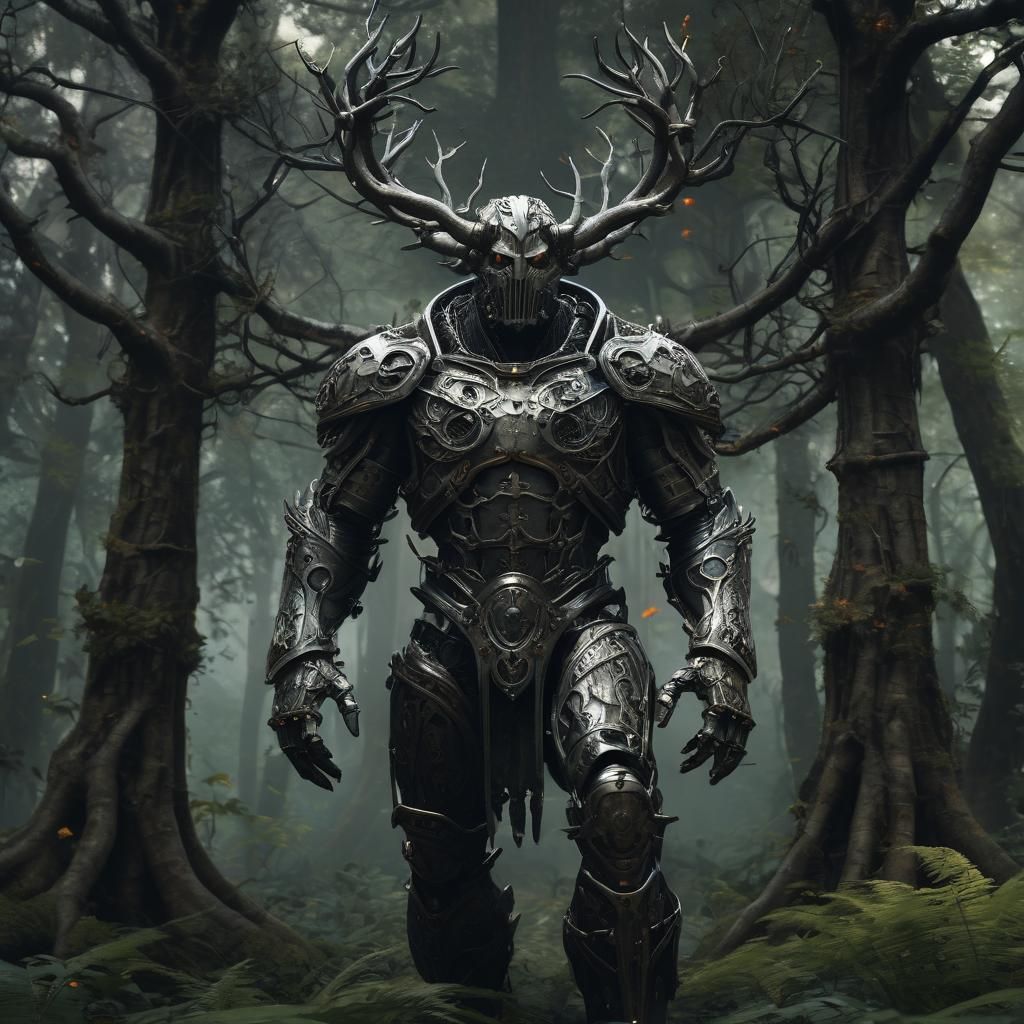 Medieval Automaton in Dark Fantasy Forest