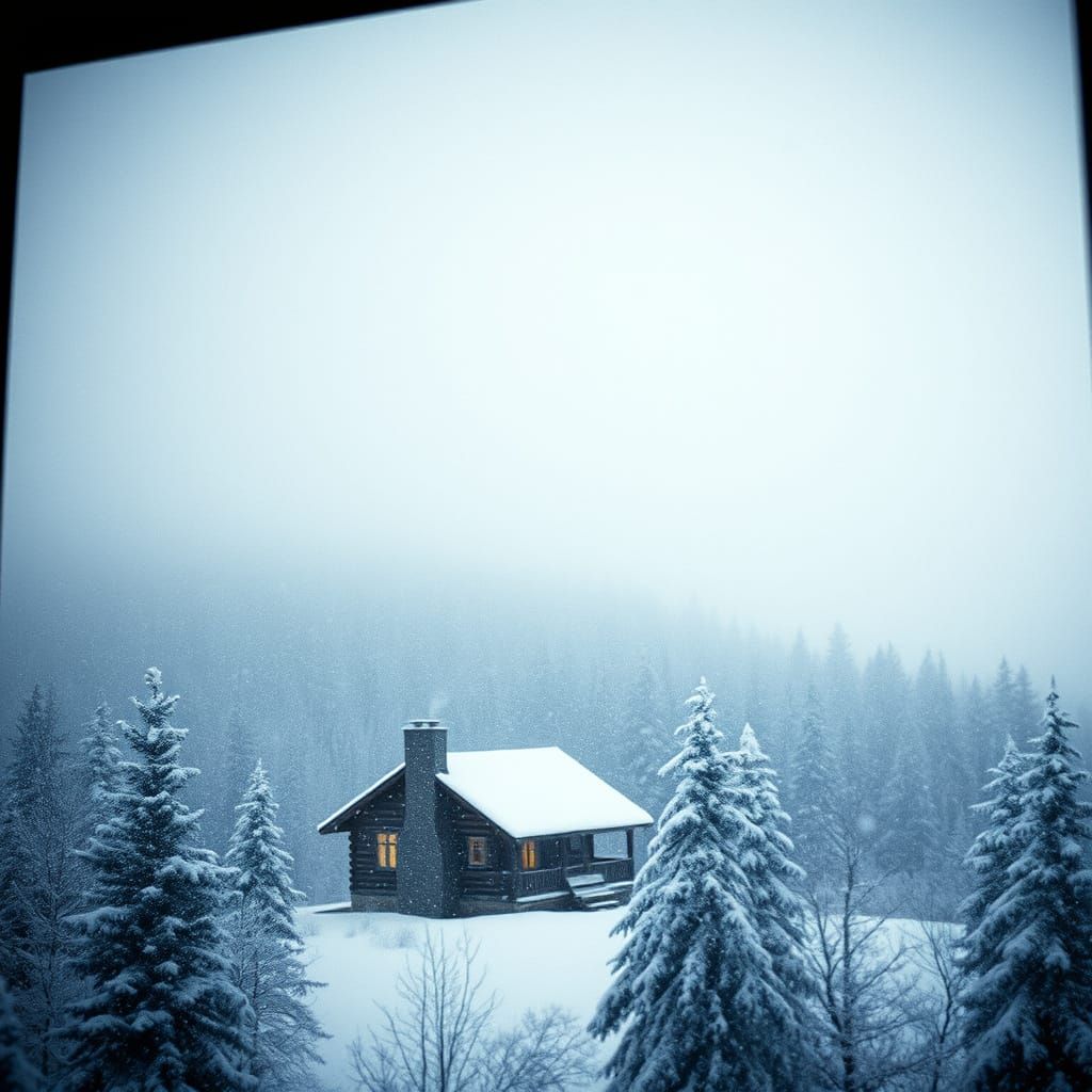 Winter Wonderland View Through Frosted Windowpane in Cinemat...