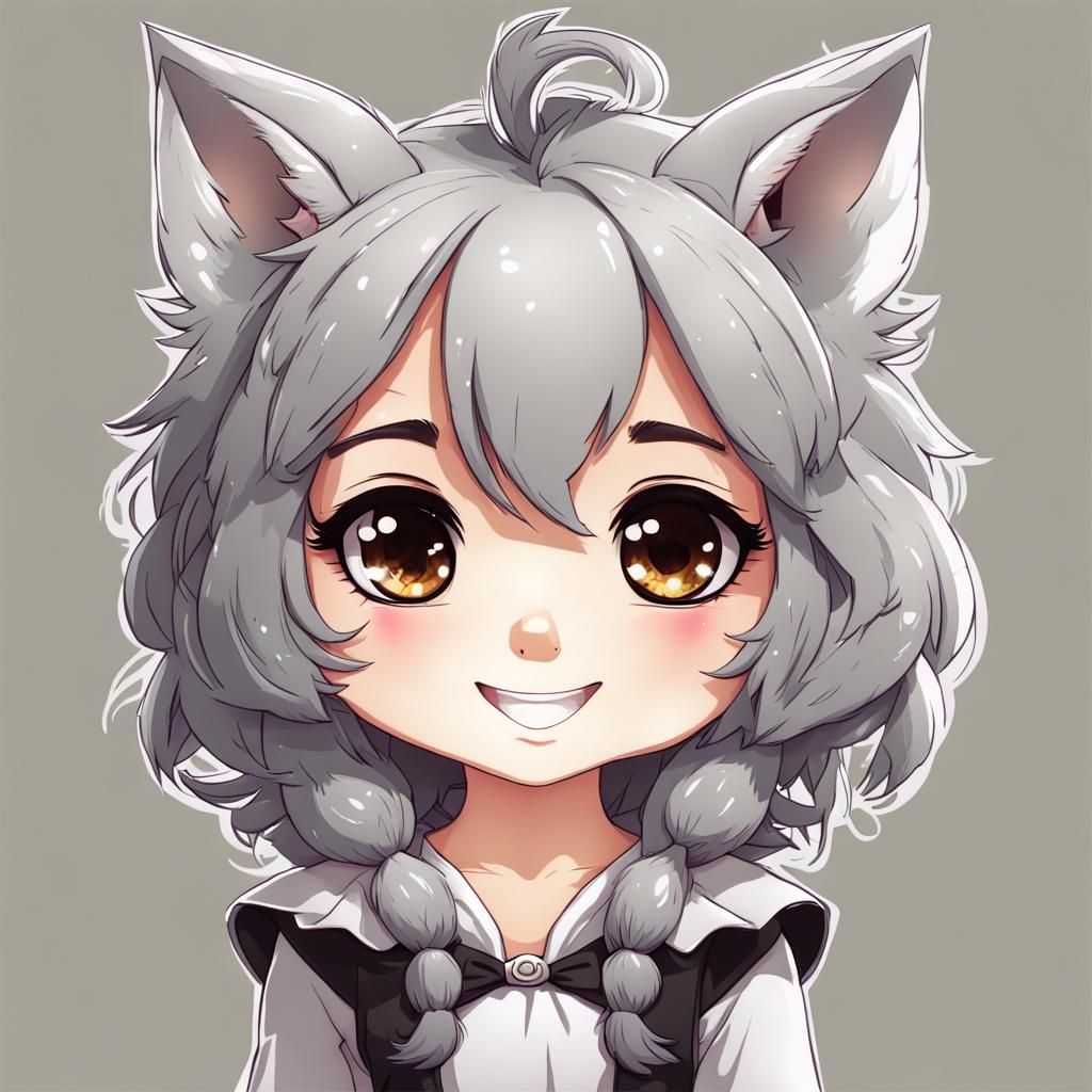 Cute Chibi Girl in Wolf Halloween Costume