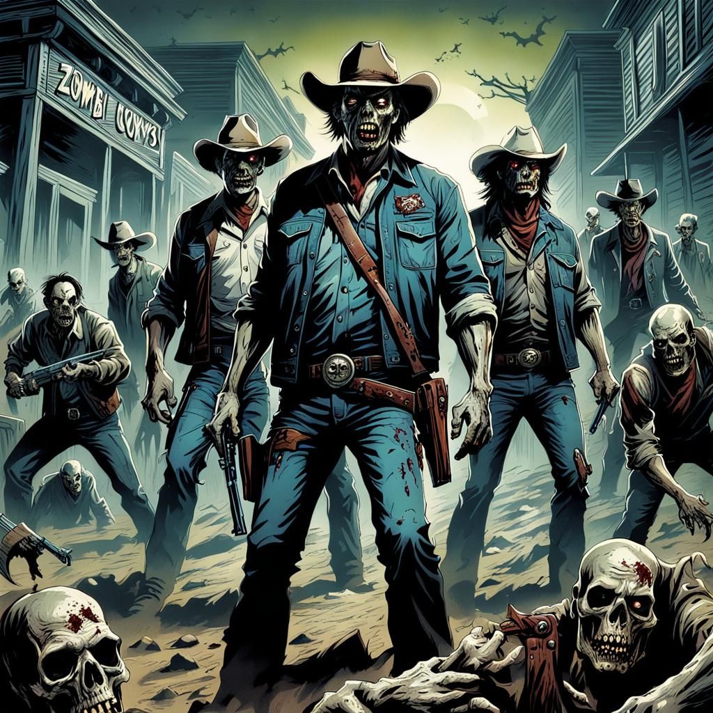 Zombie Cowboys Movie Poster in Comic Book Style