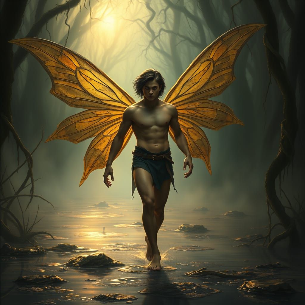 Dark Fairy Strides Through Haunted Swamp