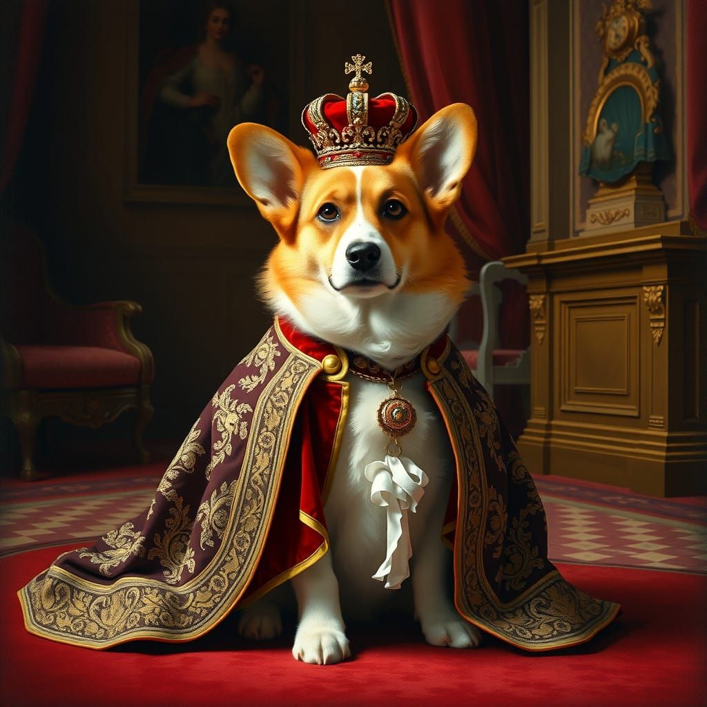 Regal Corgi in Classical Royal Portraiture