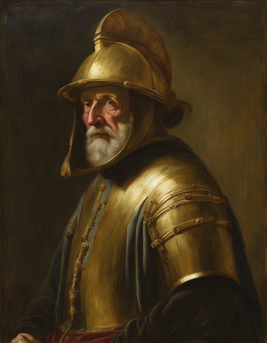 Alderly Man in a Golden Helmet, Tilted to the Right