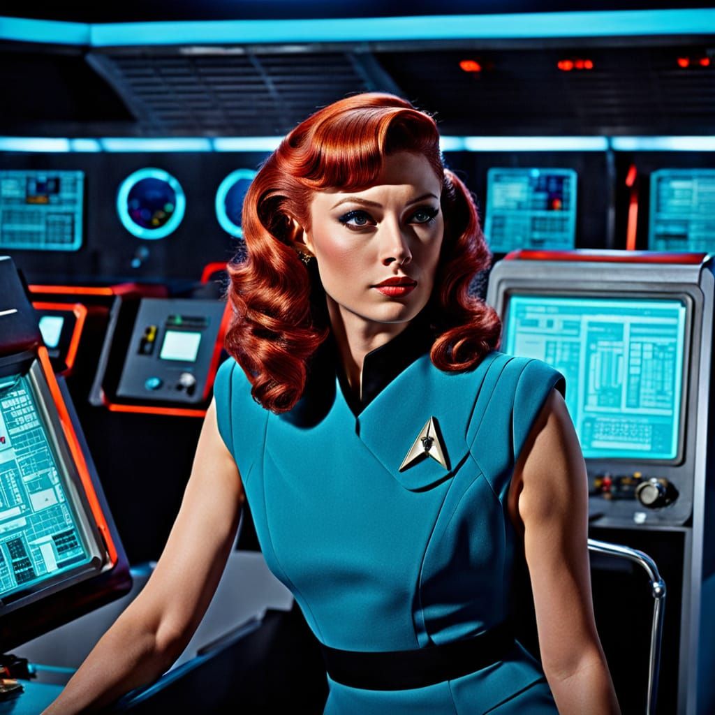 Starfleet Officer at Science Station in Pop Art Style