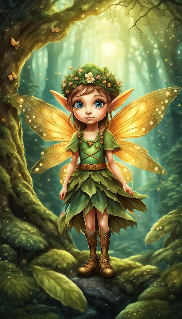 Kind Fairy Elf in Mythical Forest, Cartoonish Style