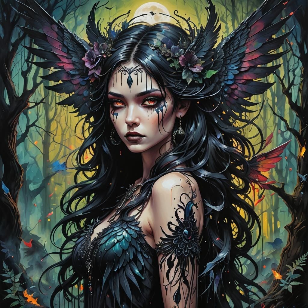 Lilith in Eerie Forest: Graffiti Art Style