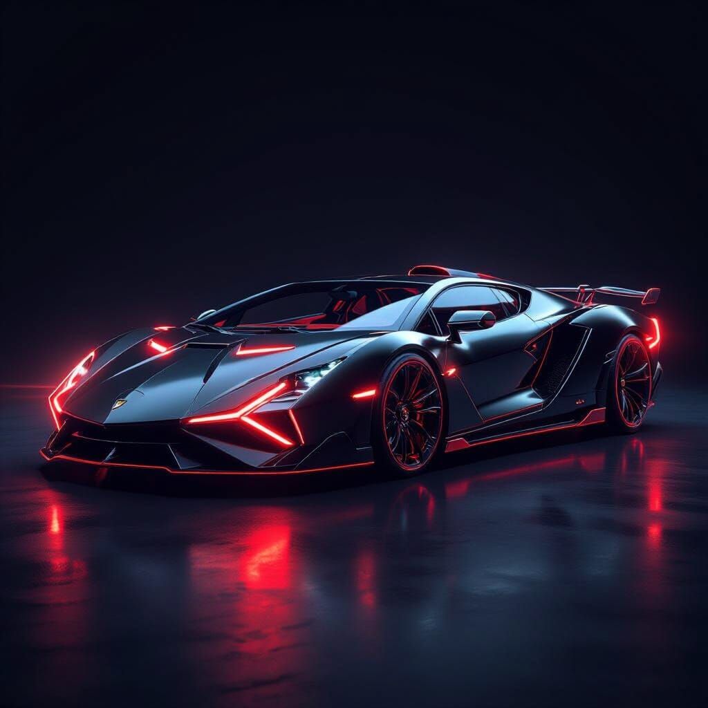 Glowing Black Lamborghini Sian With Red Accents
