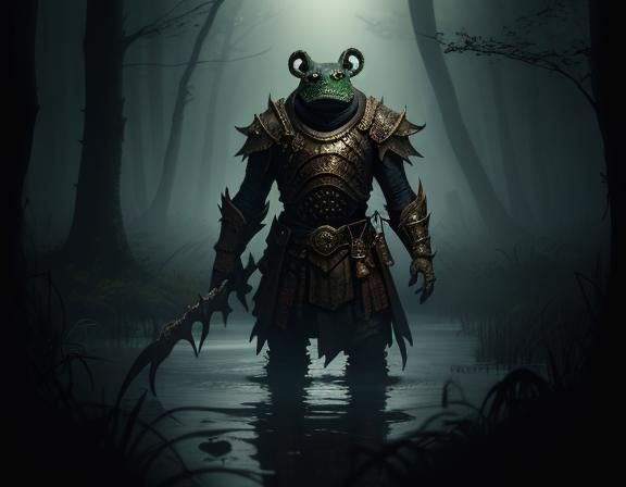 Bullywug in Misty Swamp: Dark Fantasy Art