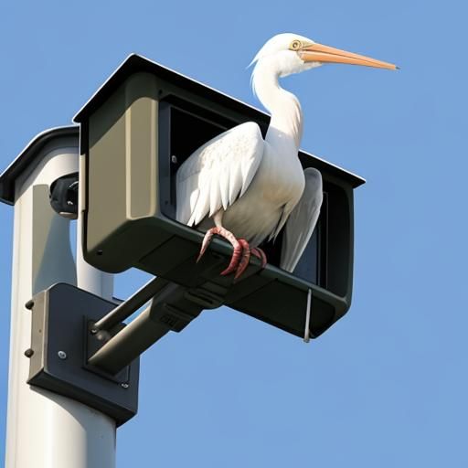 Stork Builds Nest on Surveillance Camera