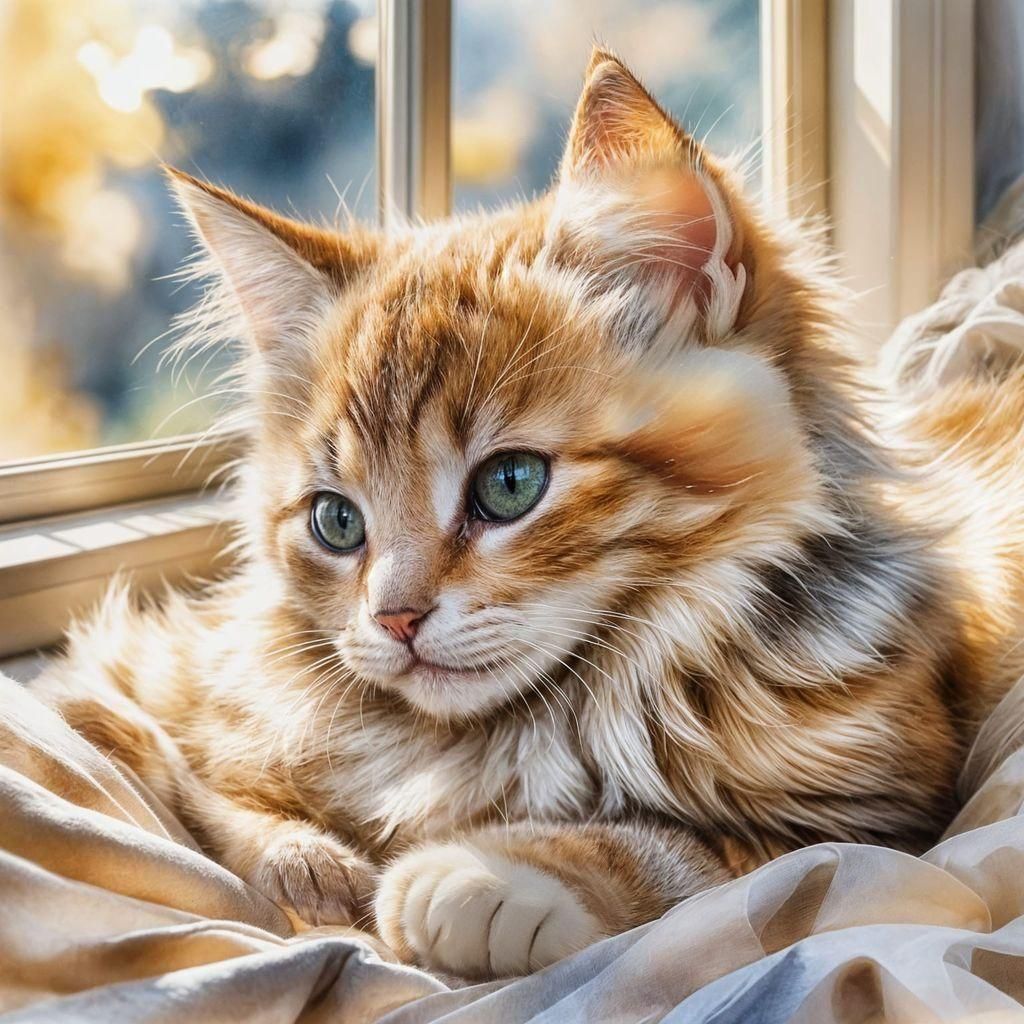 Adorable Kitten in Golden Hour Sunlight