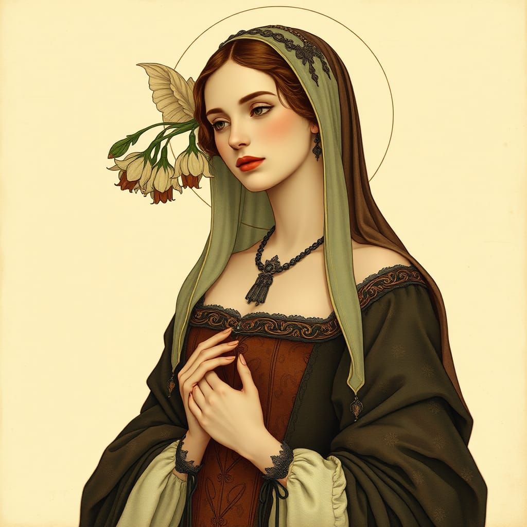 Elegant Medieval Lady in Art Nouveau Style