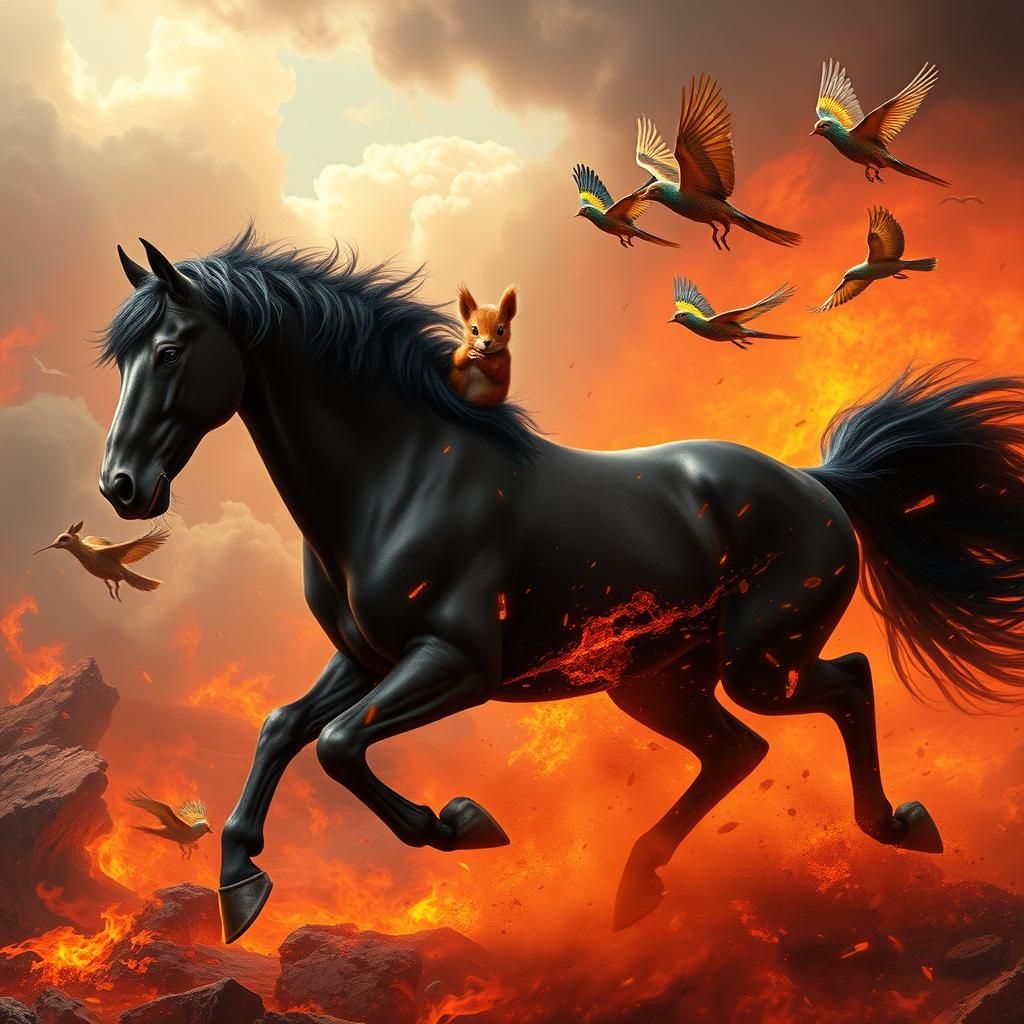 Apocalyptic Horse Ride Through Firestorm