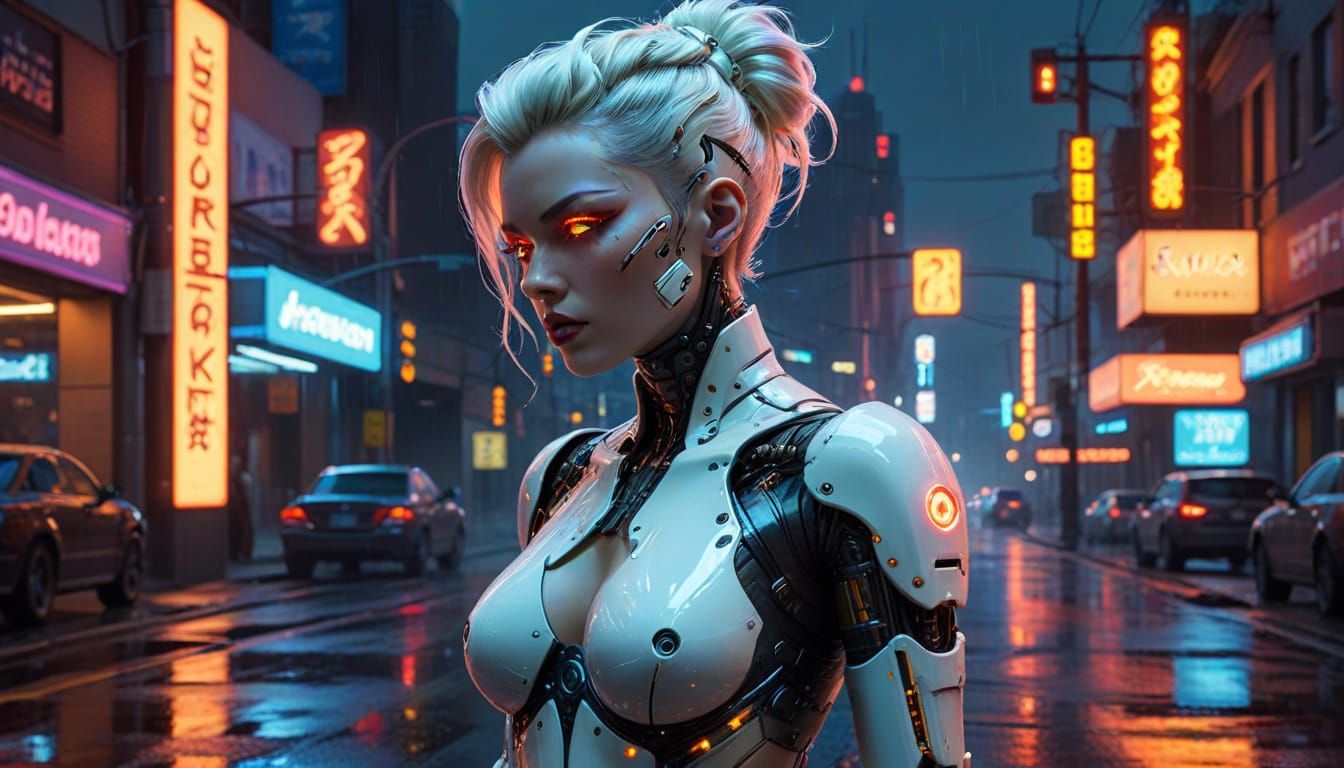 Cyberpunk Gynoid with Mohawk and Glowing Eyes