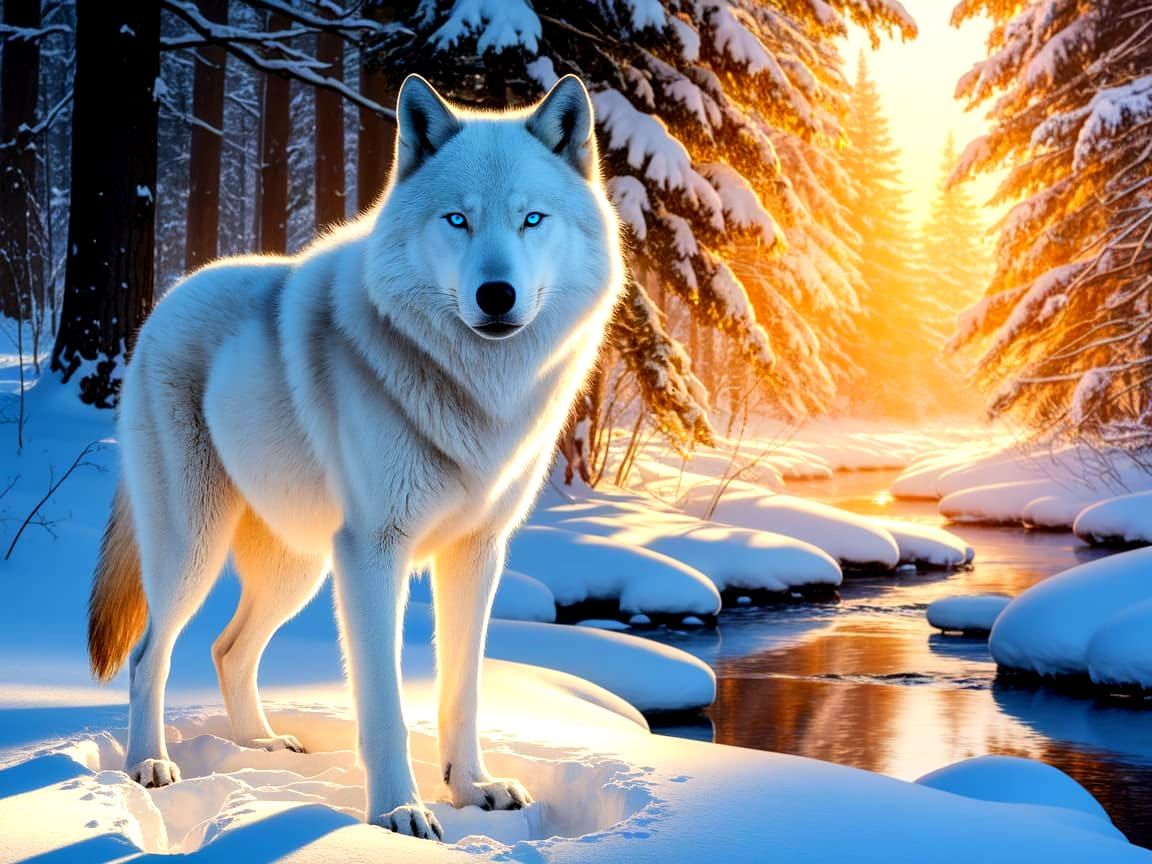 Majestic White Wolf in Snowy Forest
