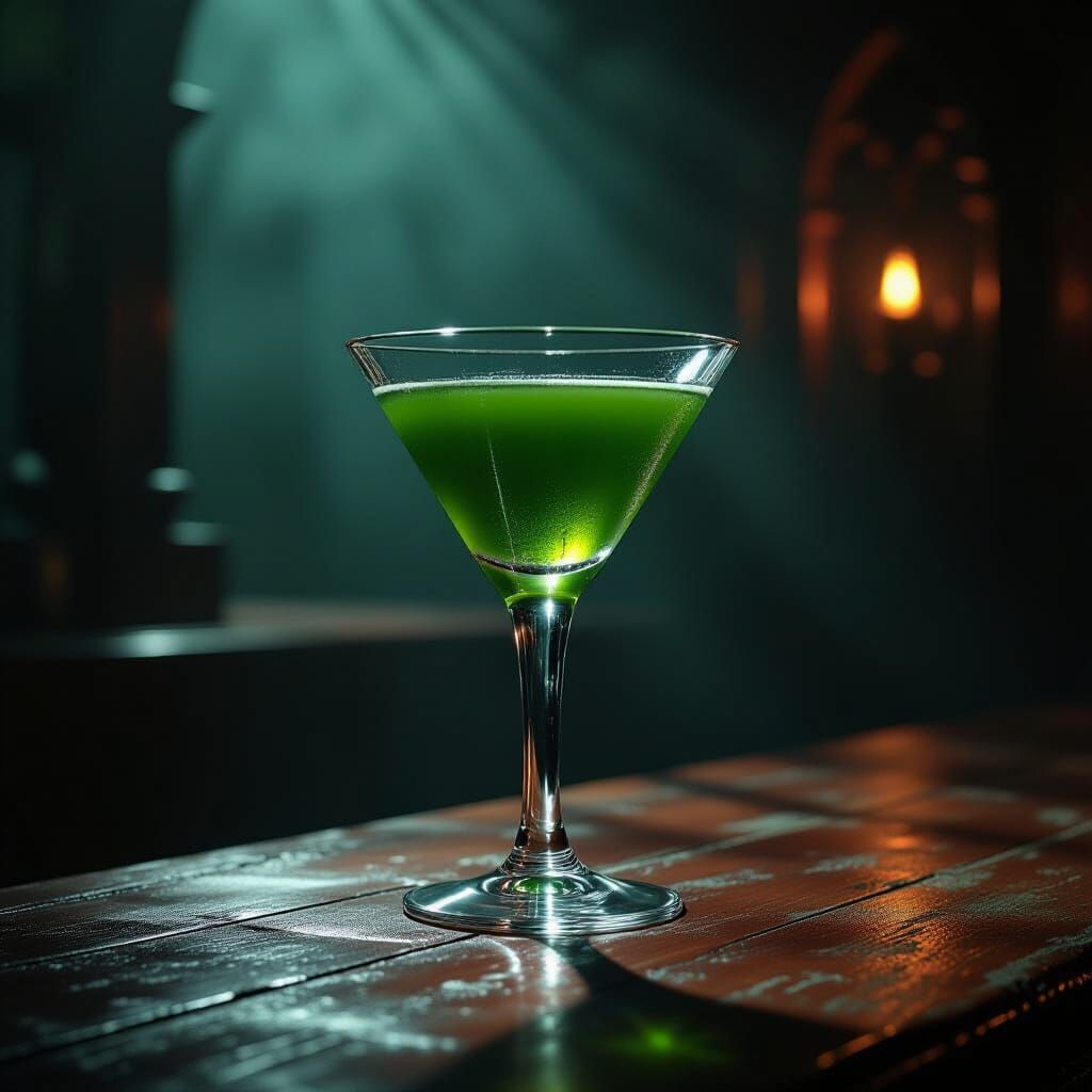 Vibrant Green Martini on Dark Bar Counter
