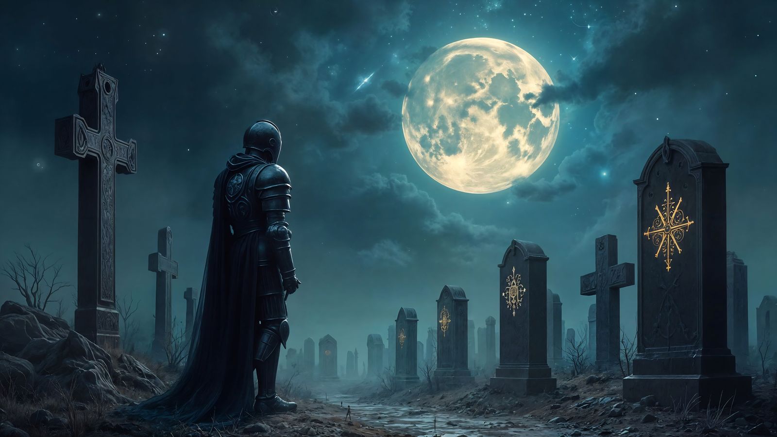 Lone Knight in Alien Cemetery, Surrealist Masterpiece