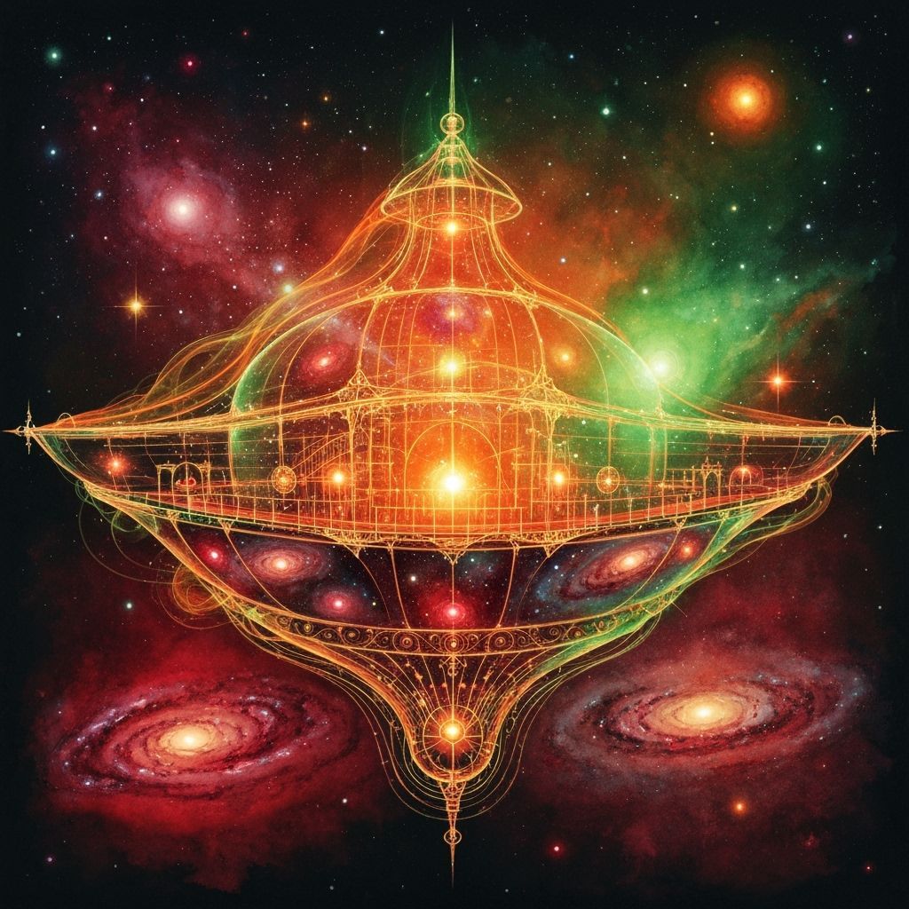 Ethereal Galaxy Ship Painted in Cosmic Watercolor Hues