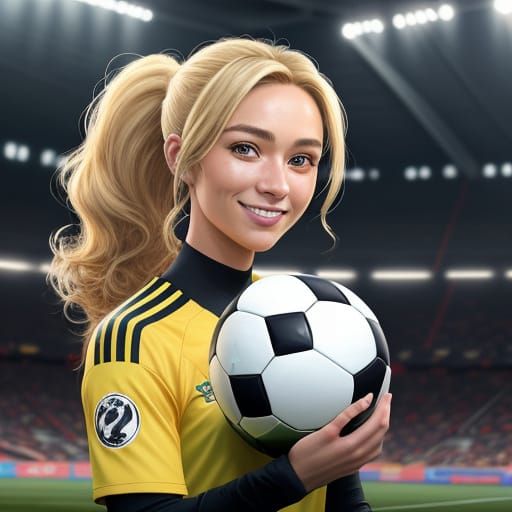 Cute Soccer Girl in Stadium, Realistic Digital Art