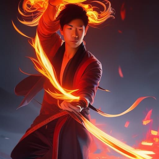 Young Man Firebending: Hyperdetailed Concept Art