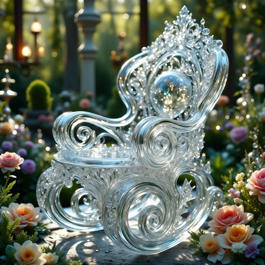 Ornate Crystal Glass Rocking Chair in Art Nouveau Style