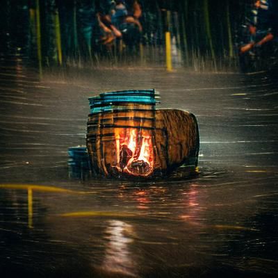 Barrel Fire on a Rainy Night