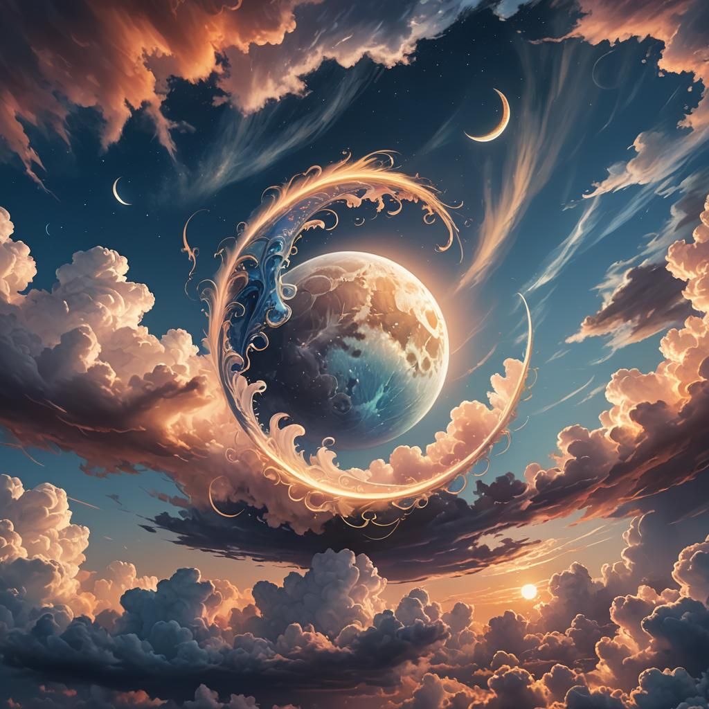 Crescent Moon Cloud in Hyperrealistic Concept Art