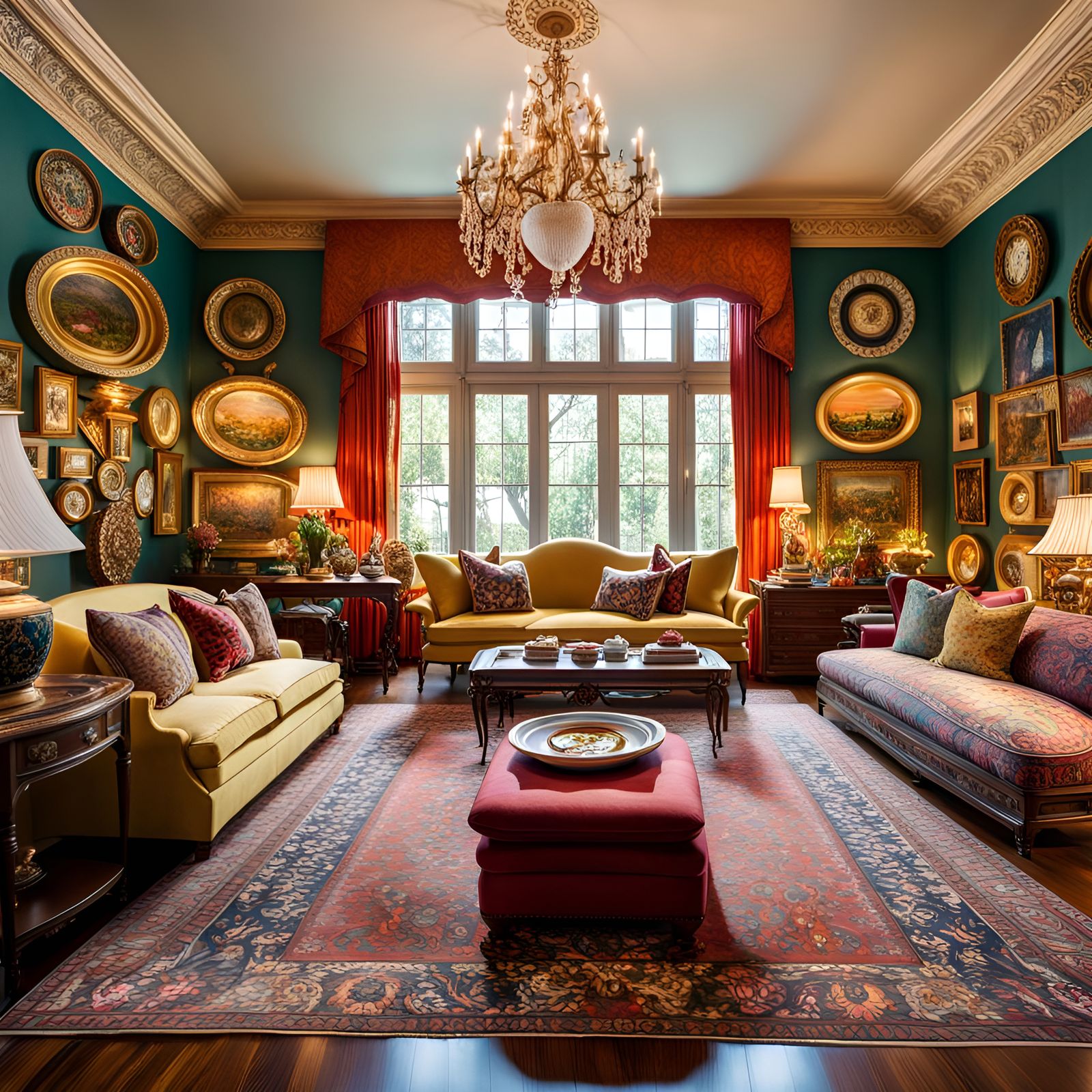 Maximalist Living Room Interior with Ornate Decor